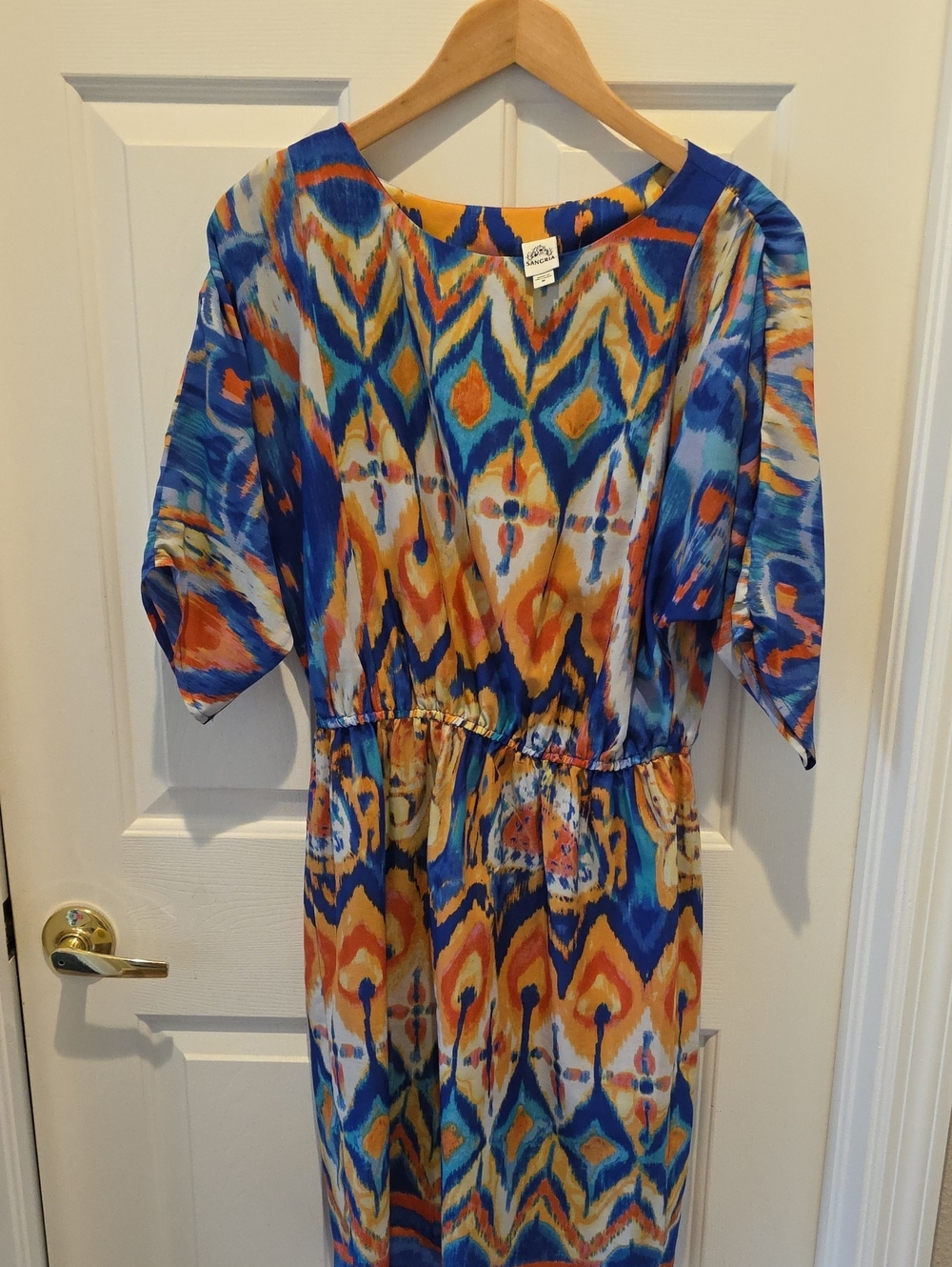 Signature by Sangria Blue, Orange and Yellow Printed Midi Dress